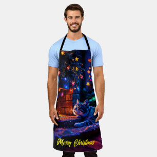 Christmas tabby sleeping cat warm decor apron