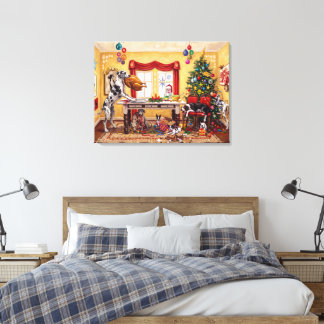 Christmas Table and Harlequin Great Danes Canvas Print