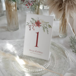 Christmas Table Numbers Elegant Berries Greenery Pedestal Sign