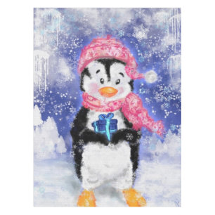Christmas Tablecloth Baby Penguin with Gift