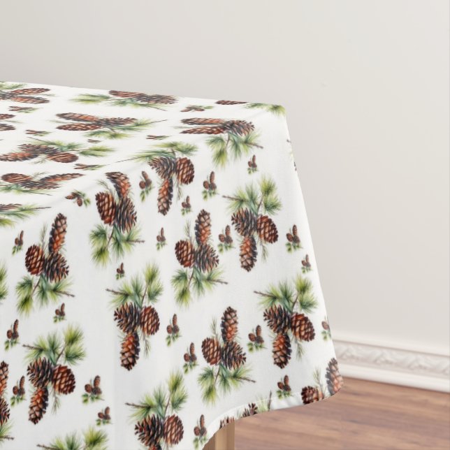 Christmas Tablecloth Classic Pinecone Foliage  (In Situ)
