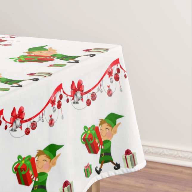 Christmas Tablecloth, Merry Christmas, Elf Tablecloth (In Situ)