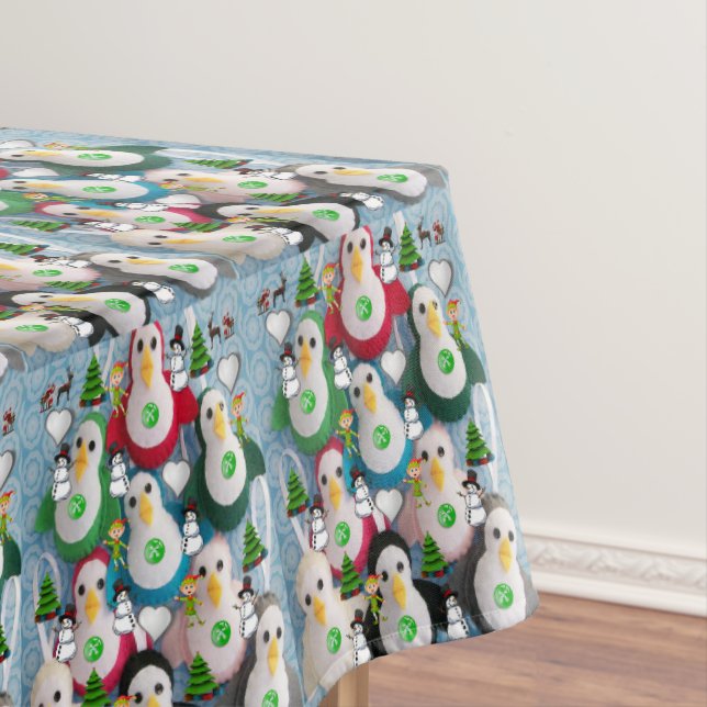 Christmas Tablecloth, Merry Christmas, Penguin Tablecloth (In Situ)