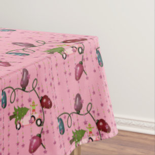 Christmas Tablecloth, Pink Car Elf, Lights  Tablecloth