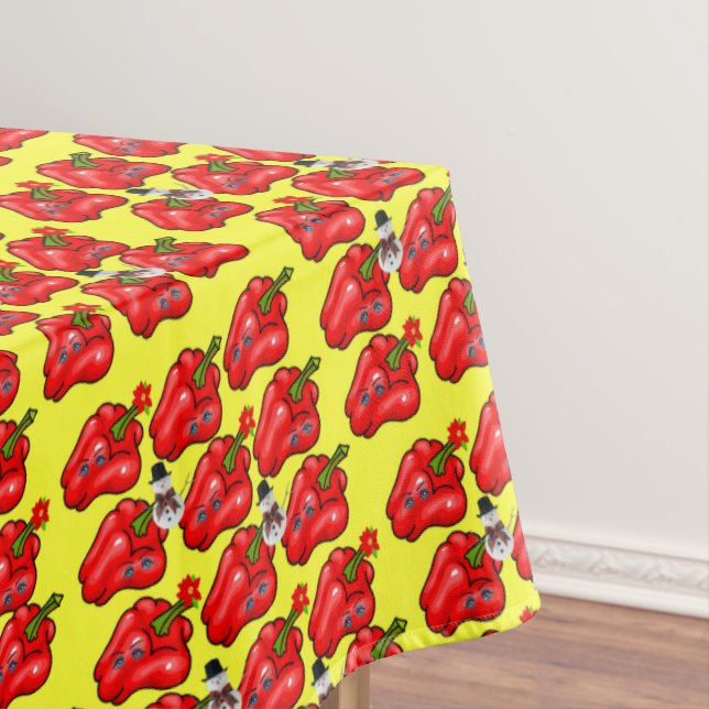Christmas Tablecloth, Red Peppers Snowman  Tablecloth (In Situ)