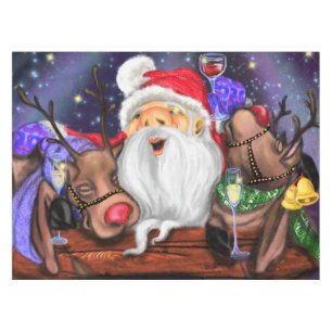 Christmas Tablecloth Santa with Reindeers Fun