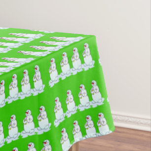 Christmas Tablecloth, Thirsty Snowman Green Tablecloth