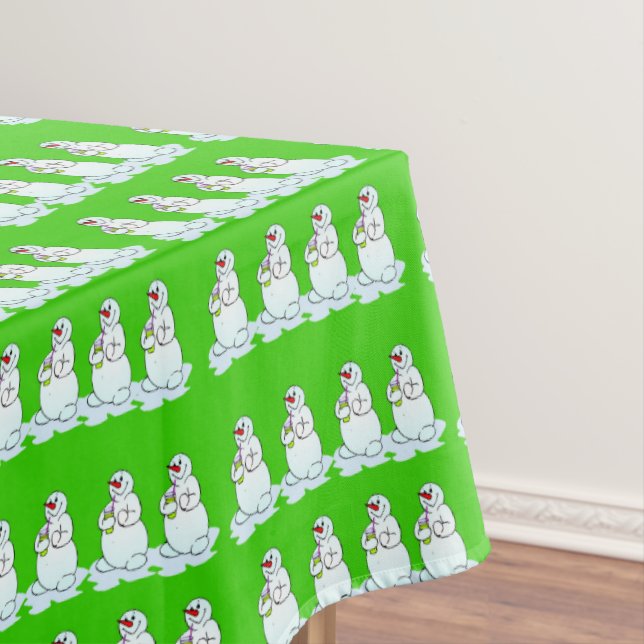 Christmas Tablecloth, Thirsty Snowman Green Tablecloth (In Situ)