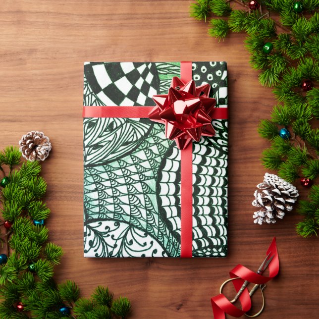 Christmas Tangled Balls original designs in greens Wrapping Paper (Holiday Gift)