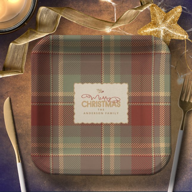 Christmas Tartan Brick Red Green ID1141A Paper Plate (Creator Uploaded)