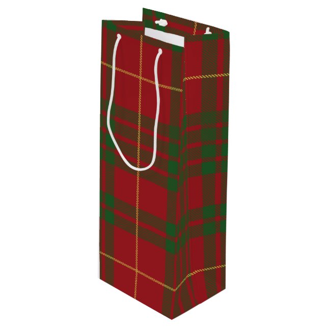 Christmas Tartan Clan MacTavish Plaid Red Check Wine Gift Bag (Front Angled)