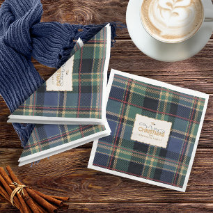 Christmas Tartan Navy Blue Green ID1141B Napkin