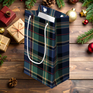 Christmas Tartan Navy Blue Green ID1141B Small Gift Bag