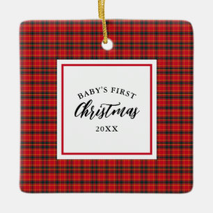 Christmas Tartan Plaid Baby's First Christmas Ceramic Ornament