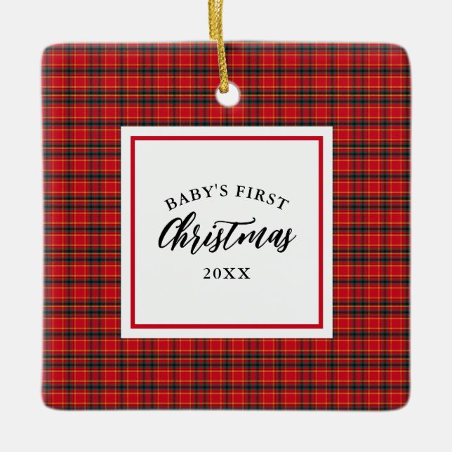 Christmas Tartan Plaid Baby's First Christmas Ceramic Ornament (Front)