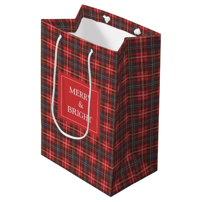 Christmas tartan plaid custom text medium gift bag (Front Angled)