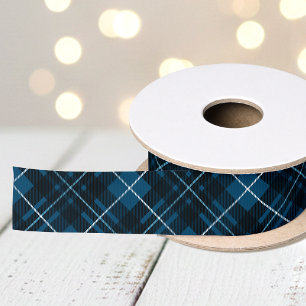 Christmas Tartan Plaid Dark Blue Holiday Satin Ribbon