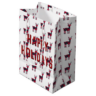 Christmas Tartan Plaid Deer Medium Gift Bag