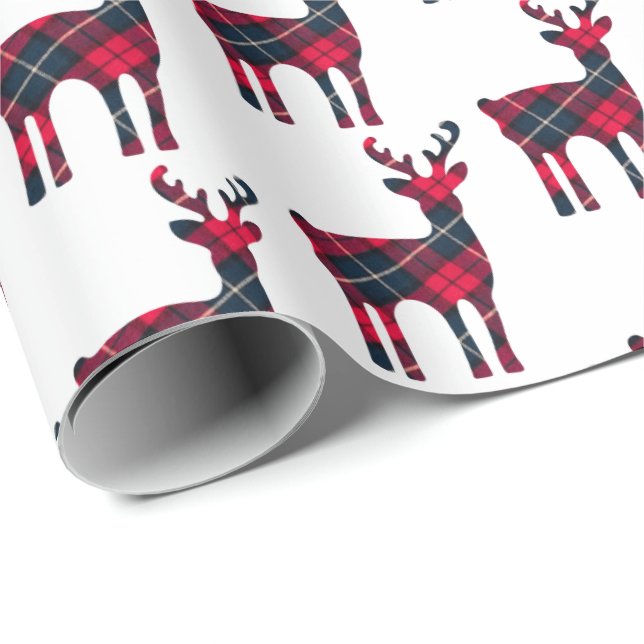 Christmas Tartan Plaid Deer Wrapping Paper (Roll Corner)