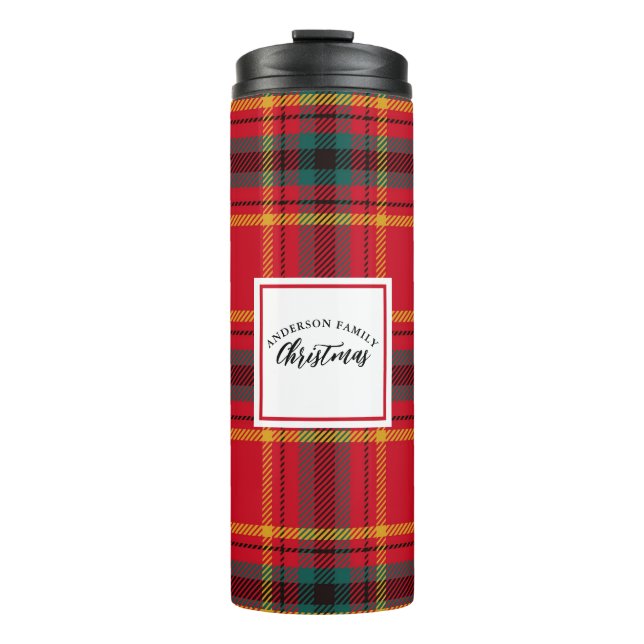 Christmas Tartan Plaid Family Name Thermal Tumbler (Front)