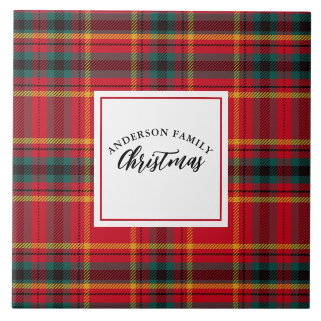 Christmas Tartan Plaid Family Name Tile (Front)