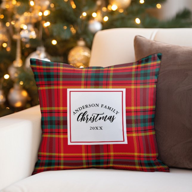 Christmas Tartan Plaid Family Name Year Cushion (Creator Uploaded)