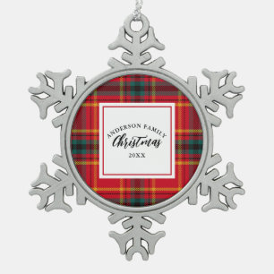 Christmas Tartan Plaid Family Name Year Snowflake Pewter Christmas Ornament