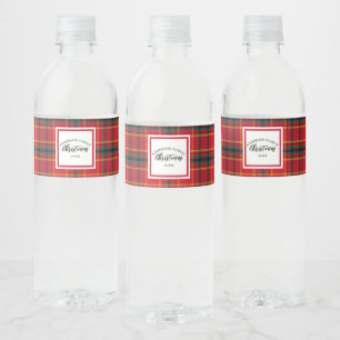 Christmas Tartan Plaid Family Name Year Water Bottle Label