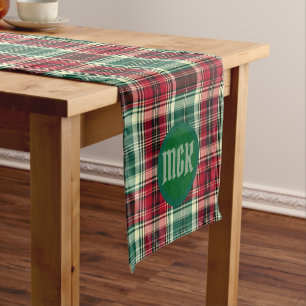 Christmas Tartan Plaid Table Runner with Monogram