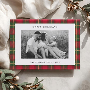 Christmas Tartan Plaid Two Sided Family Photo Holiday Card