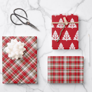 Christmas Tartan Plaid with Tree Wrapping Paper Sheet