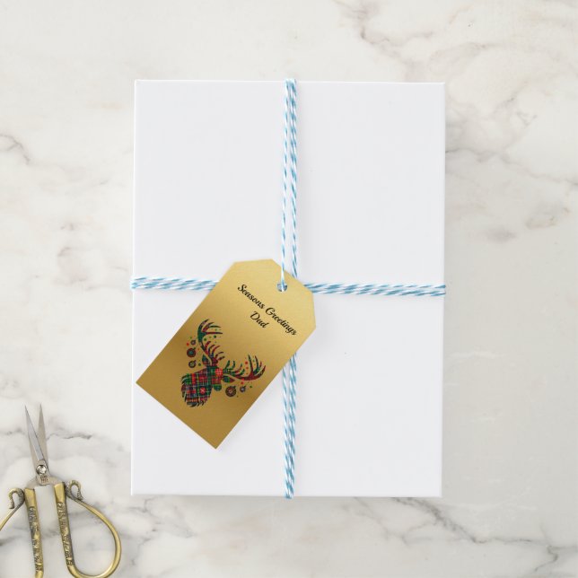Christmas Tartan Stag - Custom Gift tag (With Twine)