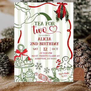 Christmas Tea 2nd Birthday Scribble Hand Drawn  Invitation