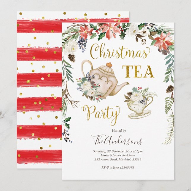 Christmas Tea Holiday Party Invitation (Front/Back)