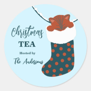  Christmas Tea Holly’s Boots Cat Party gift Classic Round Sticker
