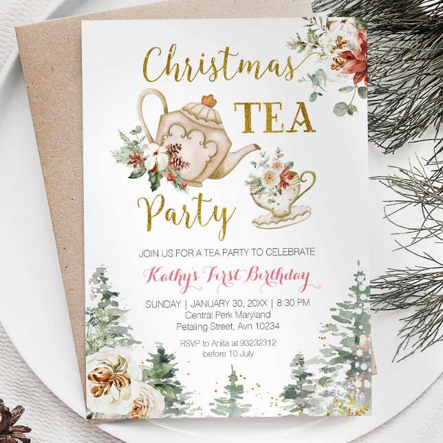 Christmas Tea Party Birthday Girl Par-tea Invitation (Creator Uploaded)