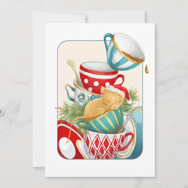 Christmas Tea Party & Dormouse in the teacup Holiday Card (Front)