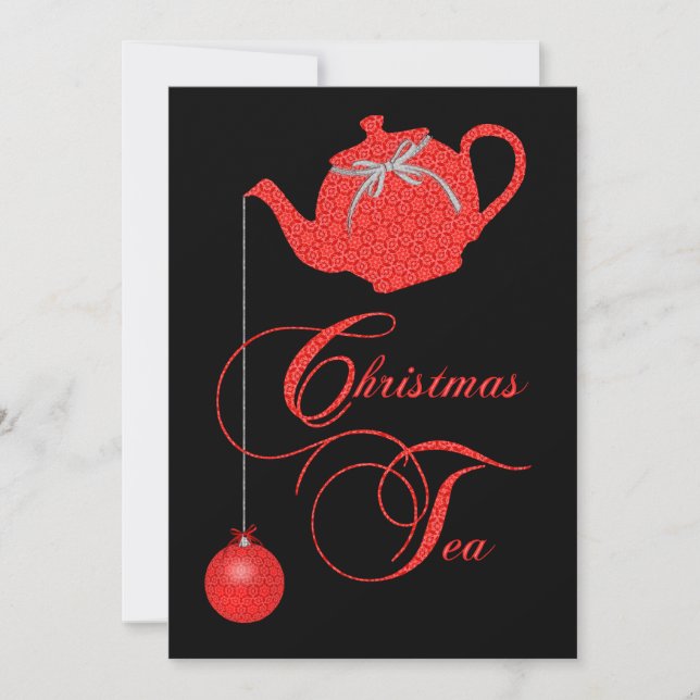 Christmas Tea Party Invitation, Red Lace Elegance Invitation (Front)