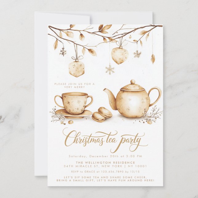 Christmas Tea Party Minimalist Elegant Boho Invitation (Front)