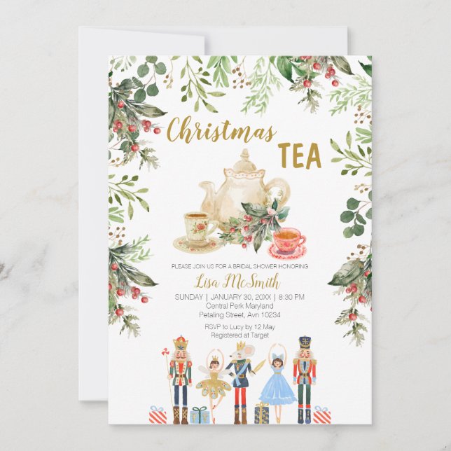  Christmas Tea Party Nutcracker Bridal Shower Invitation (Front)
