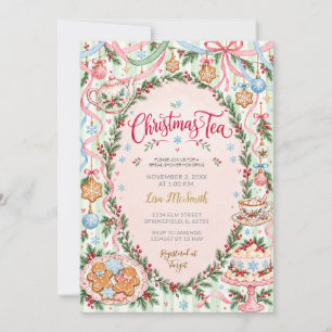 Christmas Tea Party Pastel Bridal Shower Invitation