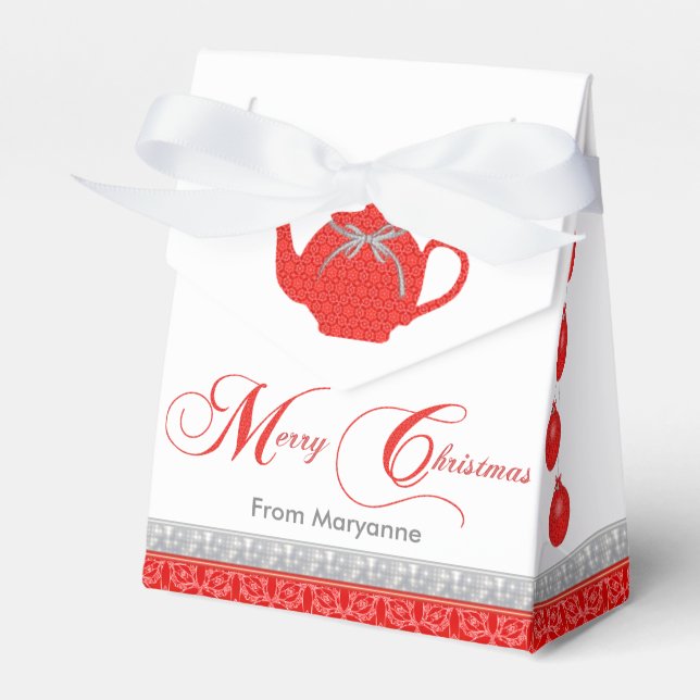 Christmas Tea Party Red Lace Teapot Favour Box (Front Side)