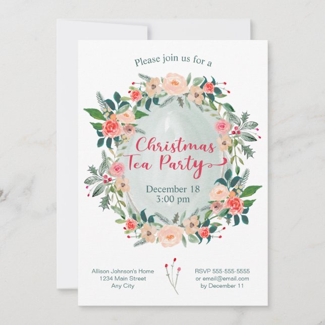 Christmas Tea Party Winter Floral Invitation (Front)