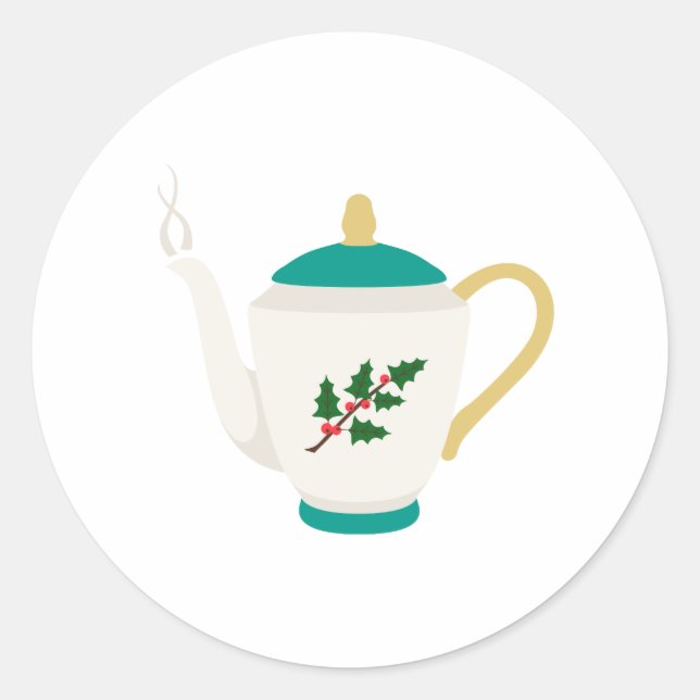 Christmas Tea Pot Classic Round Sticker (Front)