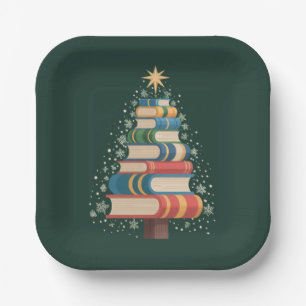 Christmas Teacher Books Tree Xmas Reading Holiday Paper Plate