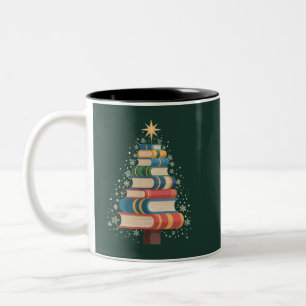 Christmas Teacher Books Tree Xmas Reading Holiday Two-Tone Coffee Mug