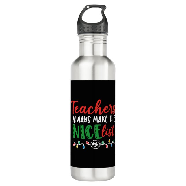 Christmas teacher, christmas nice list  710 ml water bottle (Front)