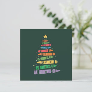 Christmas Teacher Crayon Tree Cute Xmas Lights  Holiday Card