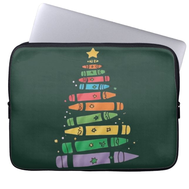 Christmas Teacher Crayon Tree Cute Xmas Lights  Laptop Sleeve (Front)