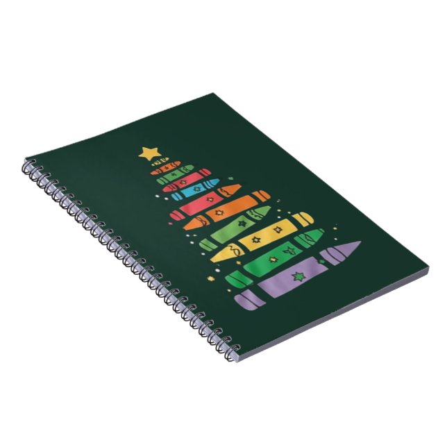 Christmas Teacher Crayon Tree Cute Xmas Lights  Notebook (Right Side)
